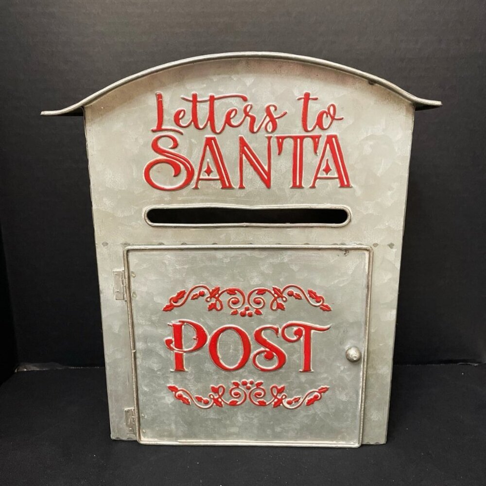 Letters to Santa Post Mailbox Metal Wall‎ Hang Shelf Sit Christmas Seasonal
